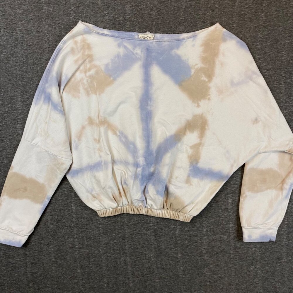 Style Rack Tie-Dye Elastic Hem Sweatshirt Womens Small Beige Blue 100%‎ Cotton